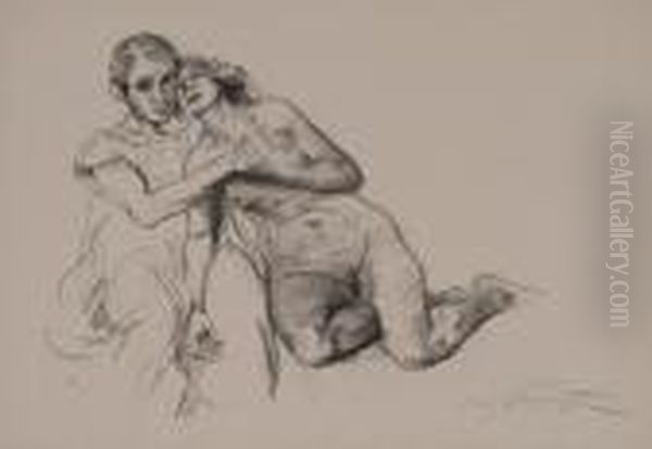 Two Prints Of Nudes Oil Painting by Lovis (Franz Heinrich Louis) Corinth