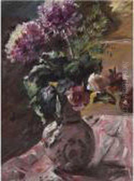 Chrysanthemen Und Rosen Im Krug Oil Painting by Lovis (Franz Heinrich Louis) Corinth
