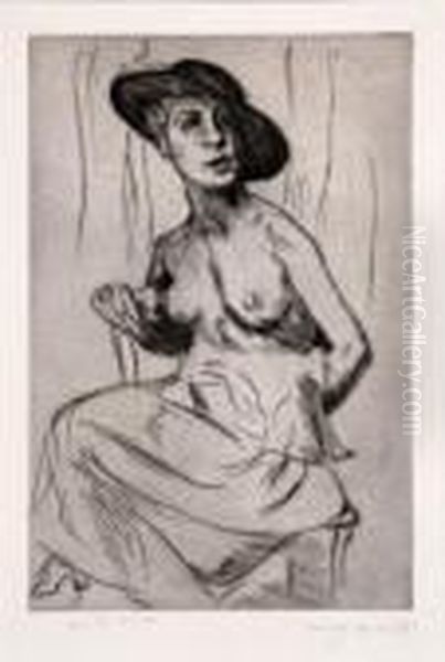 Weiblicher Akt Mit Breitkrempigem Hut Oil Painting by Lovis (Franz Heinrich Louis) Corinth