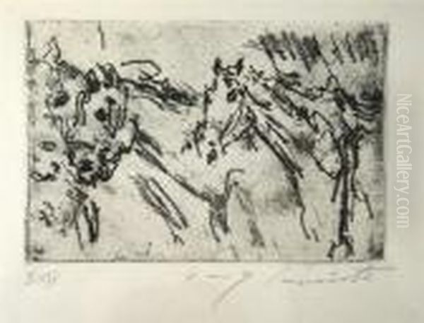 Kutschpferde Oil Painting by Lovis (Franz Heinrich Louis) Corinth