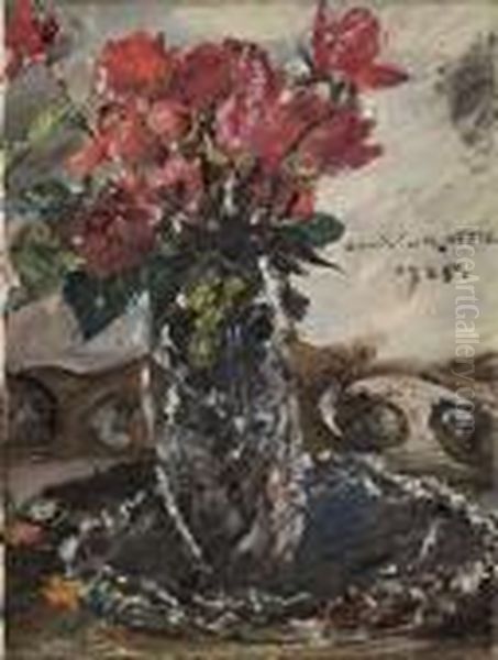 Rote Rosen Oil Painting by Lovis (Franz Heinrich Louis) Corinth