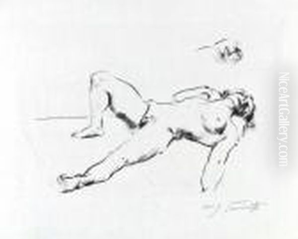 . Liegender Weiblicher Akt Ii Oil Painting by Lovis (Franz Heinrich Louis) Corinth