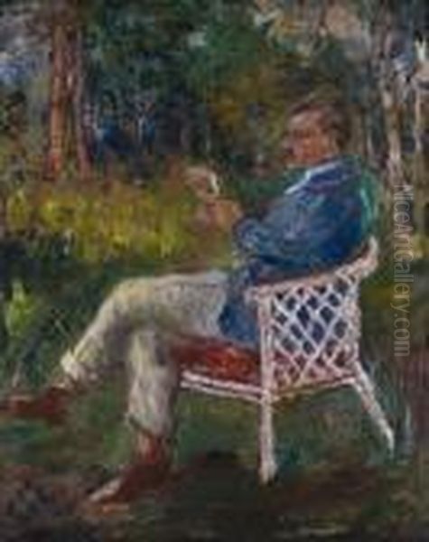Der Maler Wilhelm Trubner In Einem Gartenstuhl Oil Painting by Lovis (Franz Heinrich Louis) Corinth