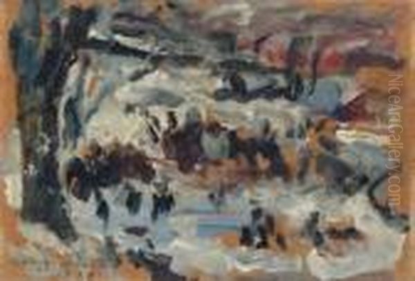 Eisbahn (schlittschuhlaufer Auf Den Neuen See Im Berliner Tiergarten) Oil Painting by Lovis (Franz Heinrich Louis) Corinth