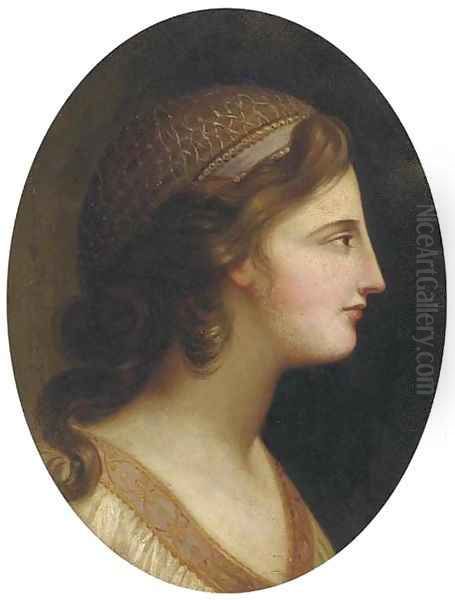 Portrait of a classical maiden, head-and-shoulders, in white robes Oil Painting by Angelica Kauffmann