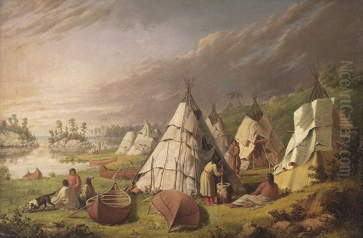 Indian Encampment on Lake Huron Oil Painting by Paul Kane