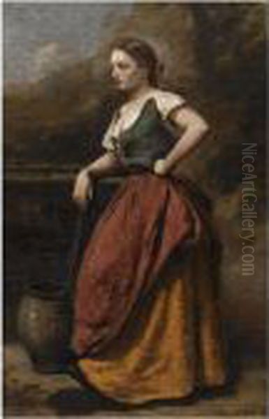 Jeune Femme A La Fontaine Oil Painting by Jean-Baptiste-Camille Corot