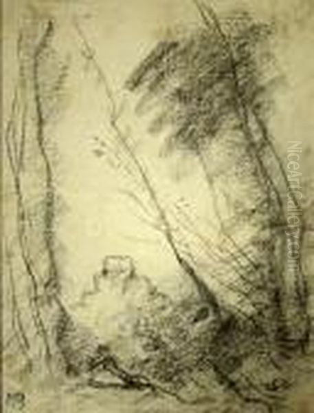 Impression Einer Italienischen 
Landschaft Mit Silhouette Einer Stadt, In Der Ferne Auf Einem Hugel Oil Painting by Jean-Baptiste-Camille Corot