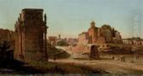 Vue Du Forum Romain, Avec L'arc 
De Constantin Vu De Cote Et L'arc De Vespasien Et De Titus Au Fond Oil Painting by Jean-Baptiste-Camille Corot