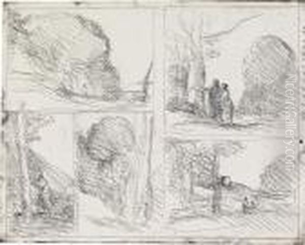 Le Jardin De Pericles - L'allee 
Des Peintres - Griffonage - Le Grand Bucheron- La Tour D'henri Viii Oil Painting by Jean-Baptiste-Camille Corot