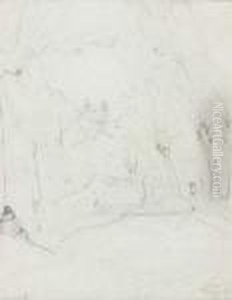 Vue De L'eglise De L'assomption A Ariccia
 Crayon Noir Oil Painting by Jean-Baptiste-Camille Corot