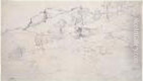 Civitella, Vue Prise Du Chemin De Rocca San Stefano, Vers
 1825-1828 Oil Painting by Jean-Baptiste-Camille Corot