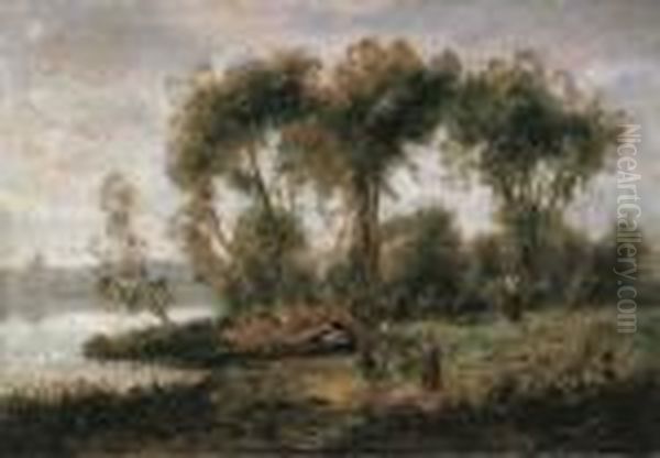 Paessagio Fluviale Con Contadine Oil Painting by Jean-Baptiste-Camille Corot