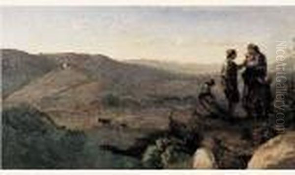 Famille De Chevriers Italiens Oil Painting by Jean-Baptiste-Camille Corot