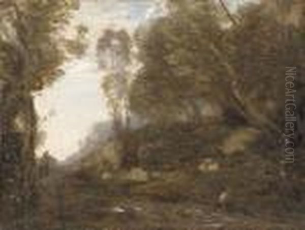 Torrent Sous Les Arbres Oil Painting by Jean-Baptiste-Camille Corot