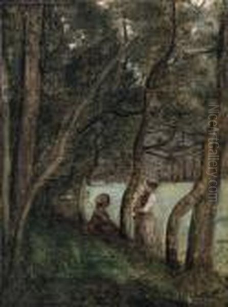 Les Alinges (haute Savoie); 
Personnages Sous Les Arbres (lesalinges [haute Savoie]; Figures Under 
The Trees) Oil Painting by Jean-Baptiste-Camille Corot