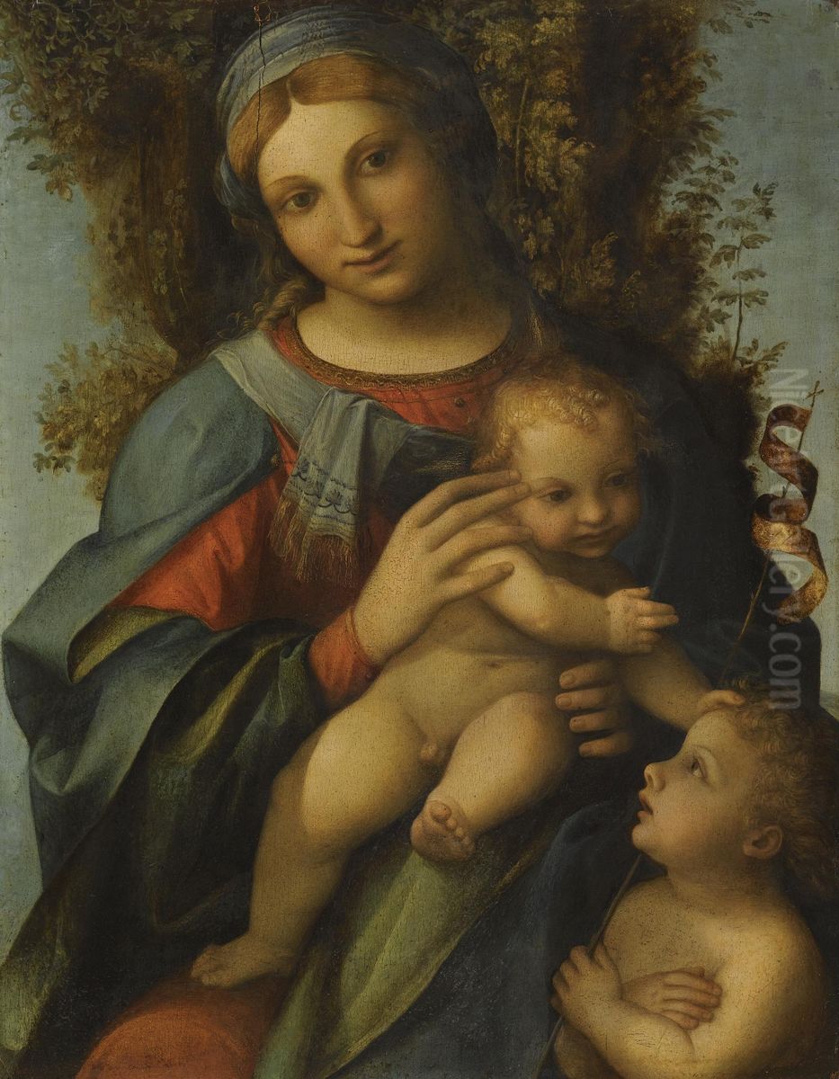 Madonna And Child With The Infant Saint John The Baptist Oil Painting by Antonio Allegri da Correggio