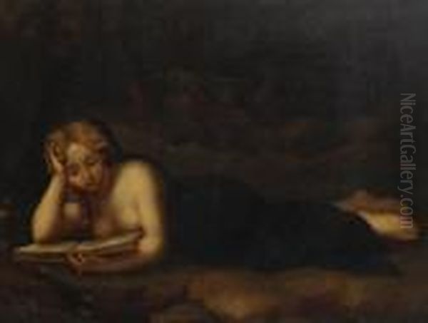 Saint Mary Magdalene Reading In Alandscape Oil Painting by Antonio Allegri da Correggio