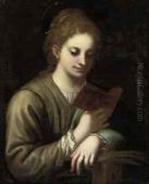 Saint Catherine Reading Oil Painting by Antonio Allegri da Correggio