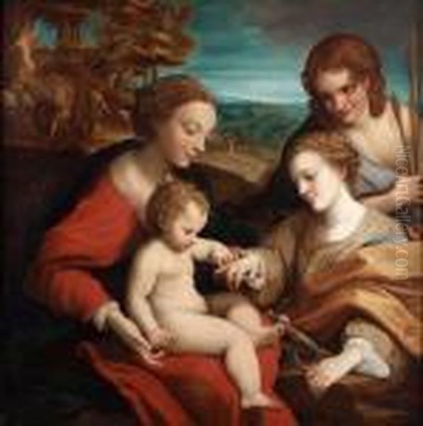Themystic Marriage Oil Painting by Antonio Allegri da Correggio