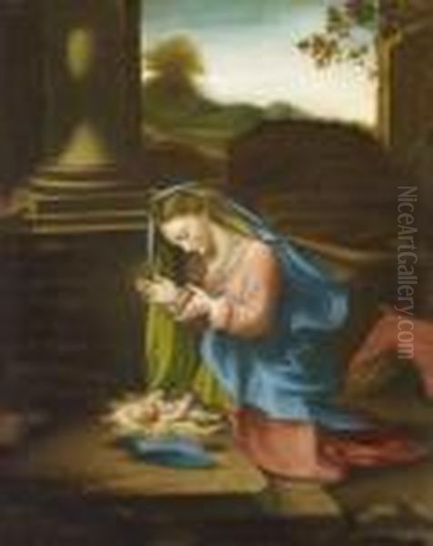 L'adoration De L'enfant Jesus Oil Painting by Antonio Allegri da Correggio