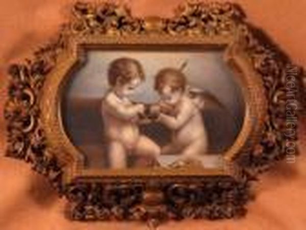 Cupid Sharpening His Arrows Oil Painting by Antonio Allegri da Correggio