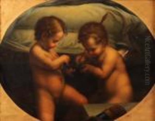 Cupid Sharpening His Arrows Oil Painting by Antonio Allegri da Correggio