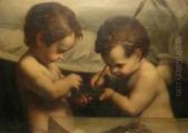 Cupid Sharpening His Arrows Oil Painting by Antonio Allegri da Correggio