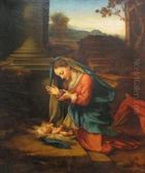 Madonna Che Adora Il Bambino Oil Painting by Antonio Allegri da Correggio