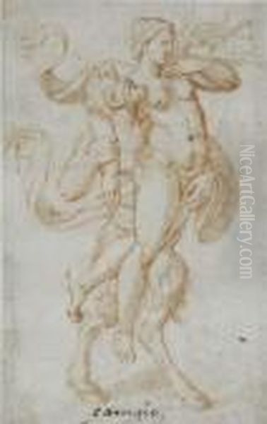 Satyr Carrying A Nude Woman Oil Painting by Antonio Allegri da Correggio