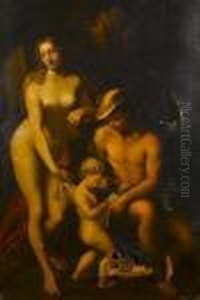 The School Of Love Oil Painting by Antonio Allegri da Correggio