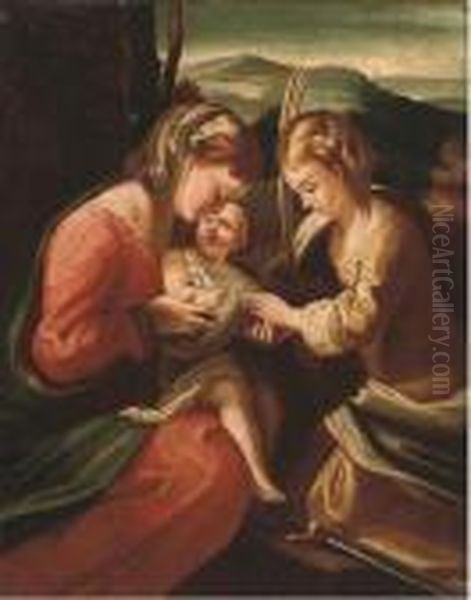 The Mystic Marriage Of Saint Catherine Oil Painting by Antonio Allegri da Correggio