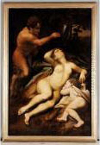 Venus And Cupid With A Satyr Oil Painting by Antonio Allegri da Correggio