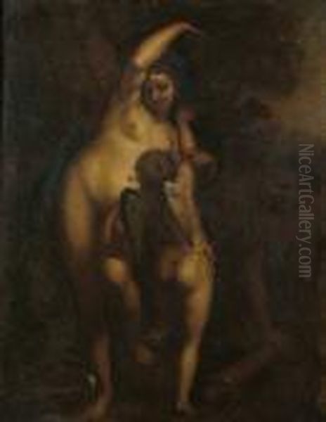 Venus And Pan Disarming Cupid Oil Painting by Antonio Allegri da Correggio