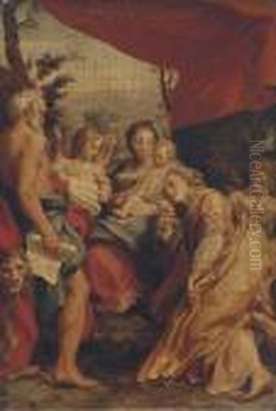 The Madonna And Child With Saints Jerome And Mary Magdalene Andangels Oil Painting by Antonio Allegri da Correggio