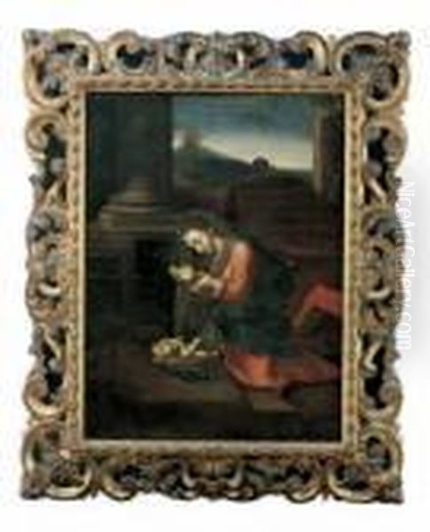 Madonna Das Kind Anbetend. Oil Painting by Antonio Allegri da Correggio