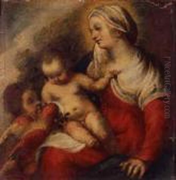 Madonna And Child With Parrot And Infant Saint John The Babtist Oil Painting by Antonio Allegri da Correggio