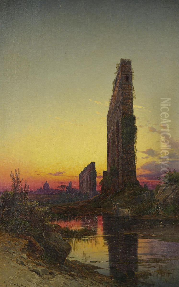 Ruins In The Roman Campagna Oil Painting by Hermann David Solomon Corrodi