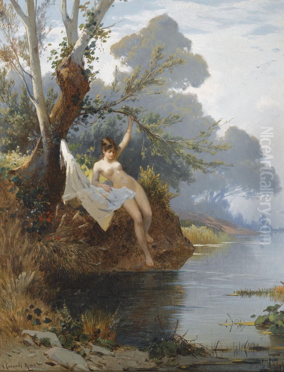 By The Riverbank Oil Painting by Hermann David Solomon Corrodi