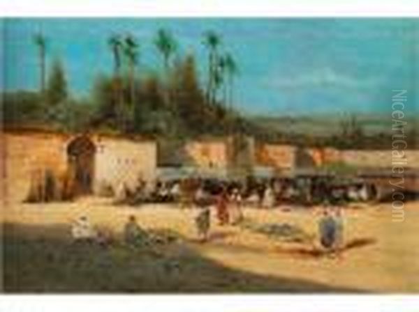 Orientalische Marktszene In Eineroasenstadt Oil Painting by Hermann David Solomon Corrodi