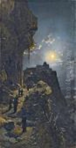 Notturno Sul Monte Athos Oil Painting by Hermann David Solomon Corrodi