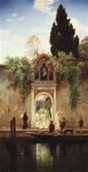 Das Boot Der Obsthandler Vor Dem Portal Eines Venezianischen Konvents Oil Painting by Hermann David Solomon Corrodi