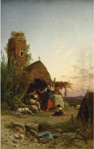 Gypsies In The Campagnia Oil Painting by Hermann David Solomon Corrodi