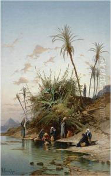 On The Banks Of The Nile Oil Painting by Hermann David Solomon Corrodi