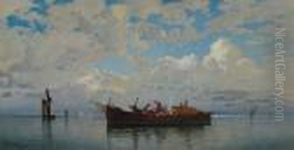 Fishing Boats On A Venetian Lagoon Oil Painting by Hermann David Solomon Corrodi