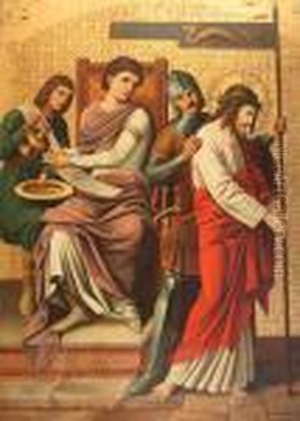 Figure Group With Christ Being 
Led Away By A Soldier Whilst Pontius Pilate Washes His Hands Oil Painting by Hermann David Solomon Corrodi