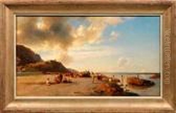Suditalienische Kustenlandschaft Mit Familien Und Badenden Knaben Oil Painting by Hermann David Solomon Corrodi