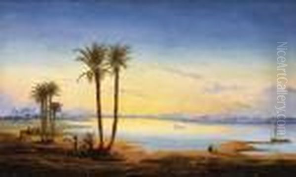 Sunrise On The Nile Oil Painting by Hermann David Solomon Corrodi
