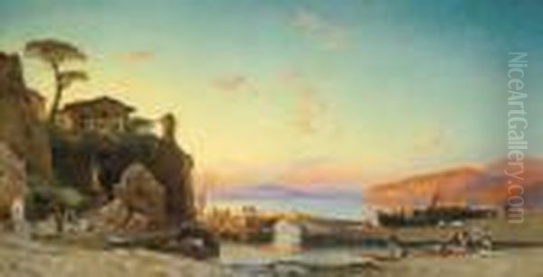 Nel Golfo Di Napoli Oil Painting by Hermann David Solomon Corrodi