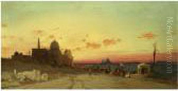 A View Of The Tomb Of The Caliphs With The Pyramids Of Gizabeyond, Cairo Oil Painting by Hermann David Solomon Corrodi